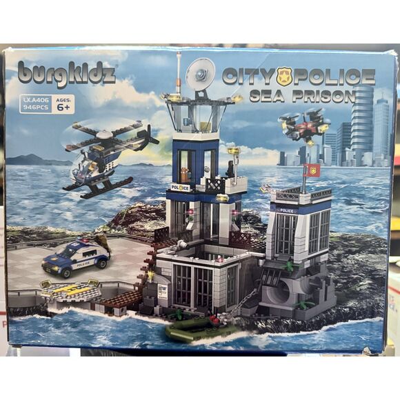 BurgKidz City Police Station Sea Police Prison Island Set 946-Pc - Picture 1 of 4